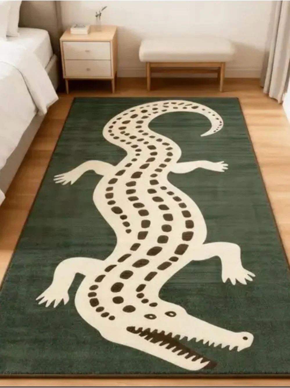 Alligator Print Reptile Rug - Green/White